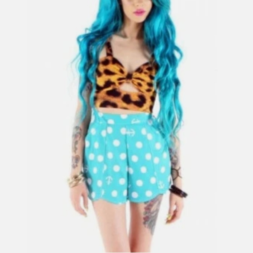 Iron Fist Teal Polka Dot High Waist Shorts